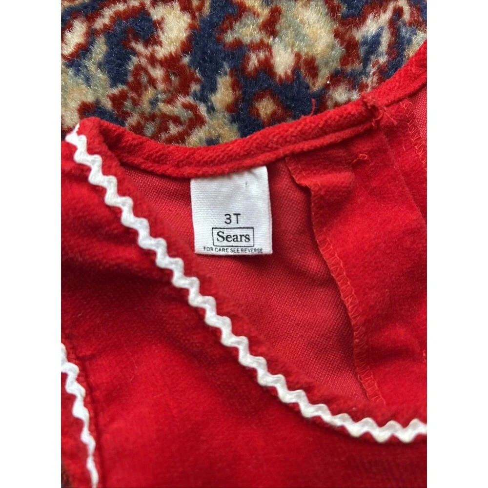 Sears Girls Jumper Dress Corduroy Red Size 3T Vtg with Tie and Buttons